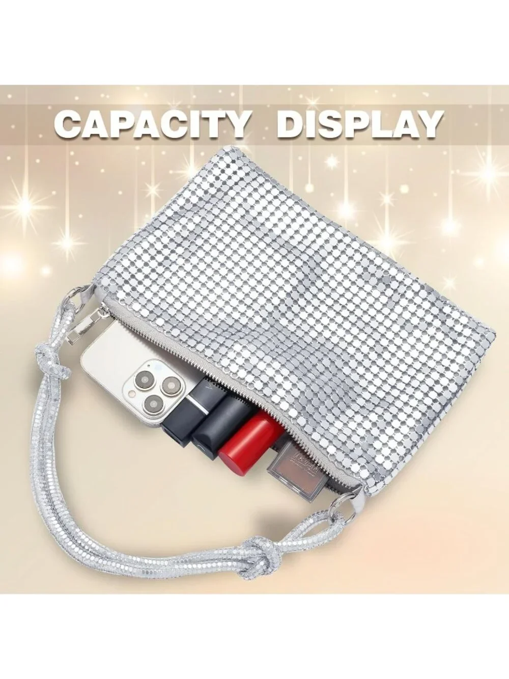 Women's Silver Rhinestone Evening Sparkly Crystal Slouchy Shoulder Clutch Purse